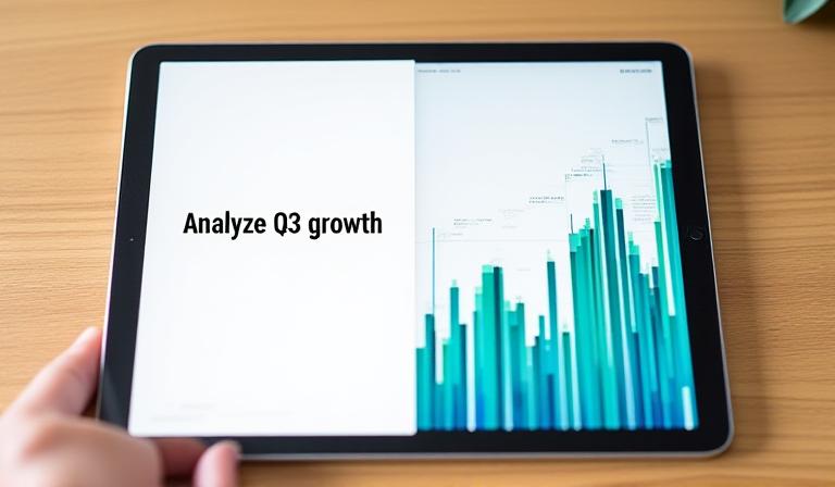 Illustration of a user interface converting text questions into data charts