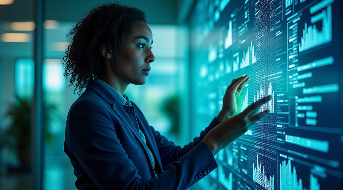 Data analyst looking at live AI powered dashboard metrics