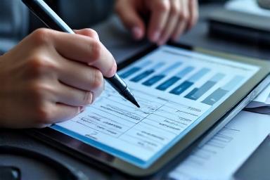 Financial analyst reviewing automated revenue forecasts on a tablet