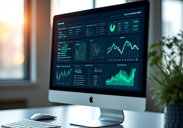 Modern business dashboard displaying AI-driven analytics and growth trends